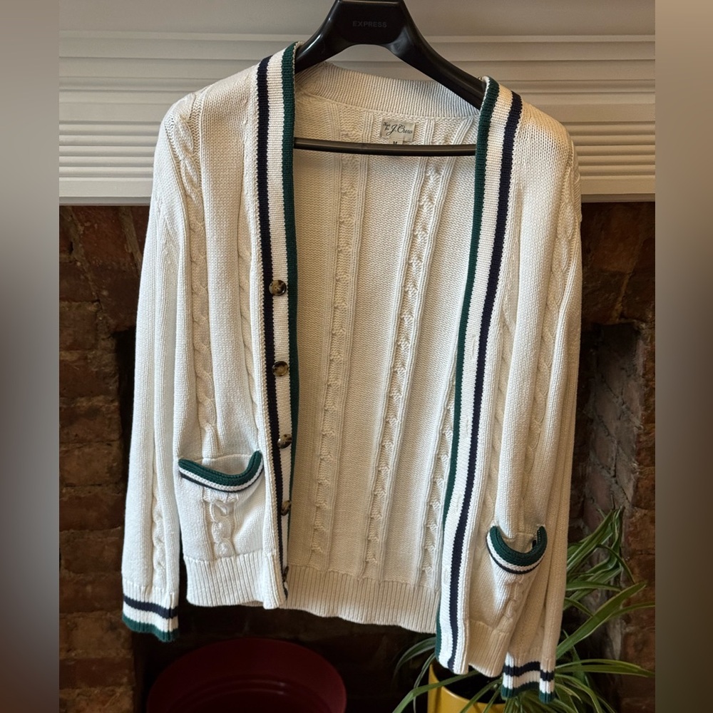 J. Crew White and Green Men's Sweater